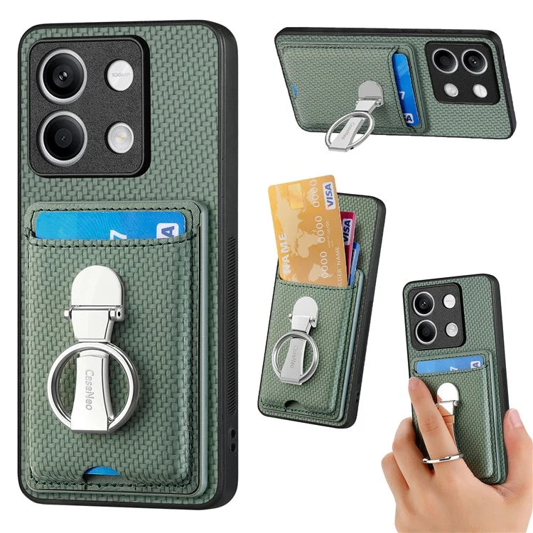 C1-9 For Xiaomi Redmi Note 13 5G Kickstand Case Carbon Fiber Texture PU+TPU+PC Phone Cover