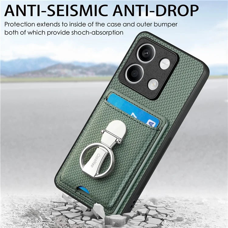 C1-9 For Xiaomi Redmi Note 13 5G Kickstand Case Carbon Fiber Texture PU+TPU+PC Phone Cover