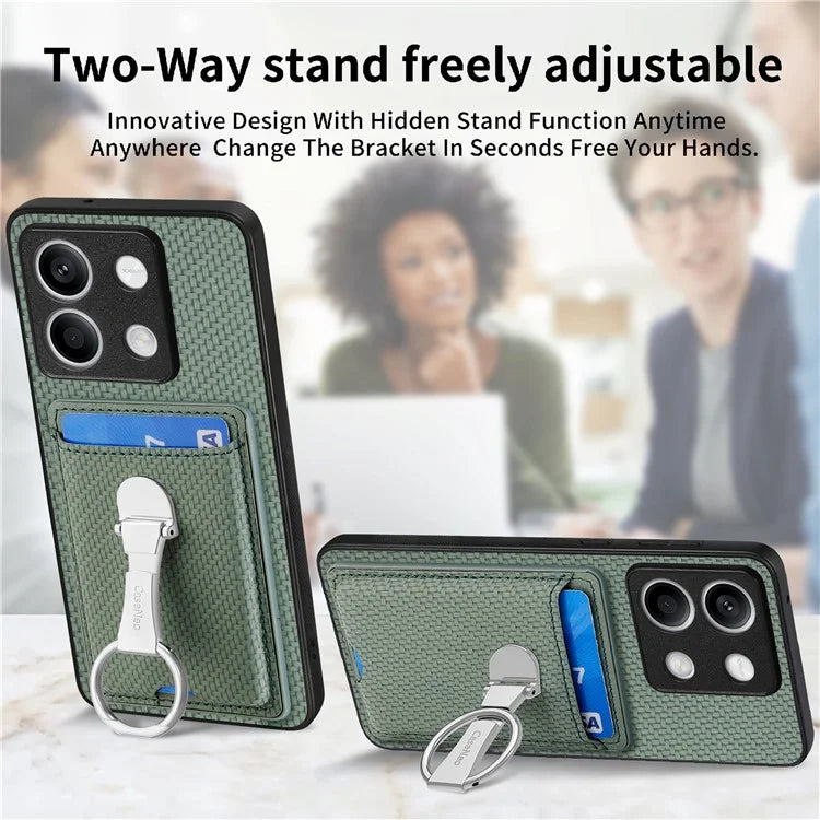 C1-9 For Xiaomi Redmi Note 13 5G Kickstand Case Carbon Fiber Texture PU+TPU+PC Phone Cover