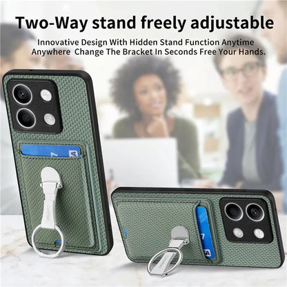 C1-9 For Xiaomi Redmi Note 13 5G Kickstand Case Carbon Fiber Texture PU+TPU+PC Phone Cover