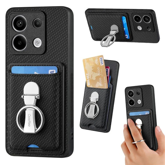 C1-9 For Xiaomi Redmi Note 13 Pro 5G / Poco X6 5G Kickstand Case Carbon Fiber Texture Leather+TPU+PC Phone Cover