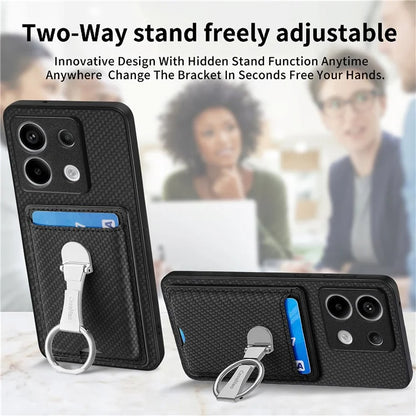 C1-9 For Xiaomi Redmi Note 13 Pro 5G / Poco X6 5G Kickstand Case Carbon Fiber Texture Leather+TPU+PC Phone Cover