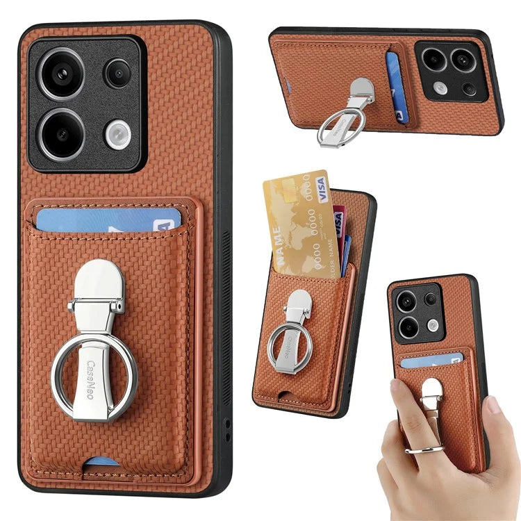C1-9 For Xiaomi Redmi Note 13 Pro 5G / Poco X6 5G Kickstand Case Carbon Fiber Texture Leather+TPU+PC Phone Cover