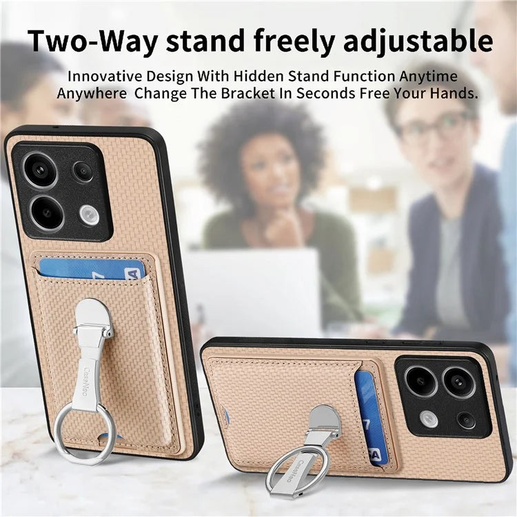 C1-9 For Xiaomi Redmi Note 13 Pro 5G / Poco X6 5G Kickstand Case Carbon Fiber Texture Leather+TPU+PC Phone Cover