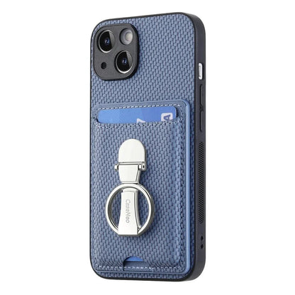 C1-9 For iPhone 14 Kickstand Case Carbon Fiber Texture PU+TPU+PC Phone Cover