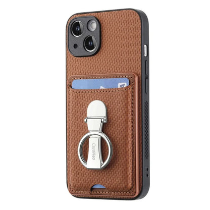 C1-9 For iPhone 14 Kickstand Case Carbon Fiber Texture PU+TPU+PC Phone Cover