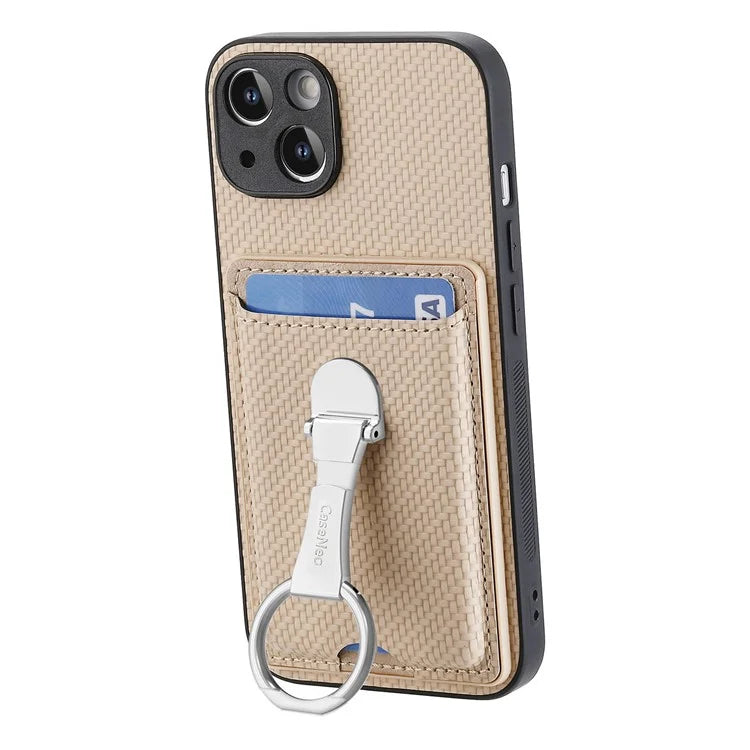 C1-9 For iPhone 14 Kickstand Case Carbon Fiber Texture PU+TPU+PC Phone Cover