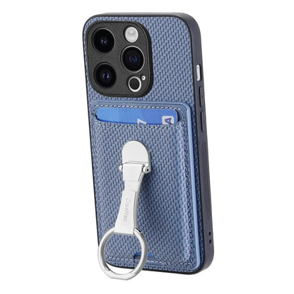 C1-9 for iPhone 14 Pro Phone Card Case Carbon Fiber Texture Leather+TPU+PC Kickstand Cover