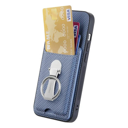 C1-9 for iPhone 14 Pro Phone Card Case Carbon Fiber Texture Leather+TPU+PC Kickstand Cover