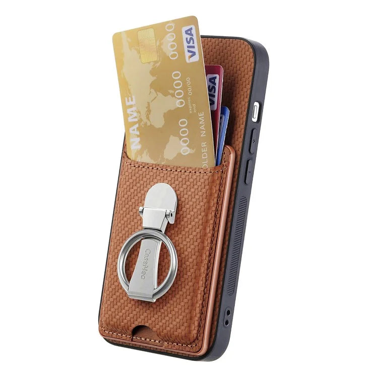 C1-9 for iPhone 14 Pro Phone Card Case Carbon Fiber Texture Leather+TPU+PC Kickstand Cover
