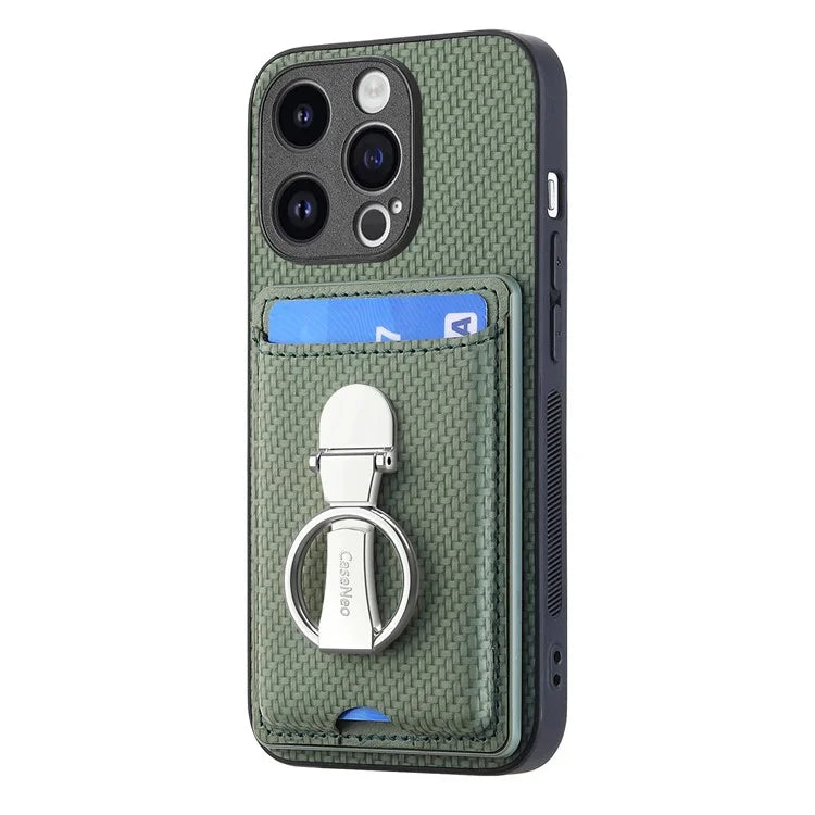 C1-9 for iPhone 14 Pro Phone Card Case Carbon Fiber Texture Leather+TPU+PC Kickstand Cover