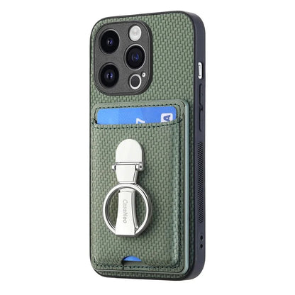 C1-9 for iPhone 14 Pro Phone Card Case Carbon Fiber Texture Leather+TPU+PC Kickstand Cover