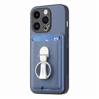 C1-9 For iPhone 14 Pro Max Case Carbon Fiber Texture Kickstand Phone Cover with Card Slots