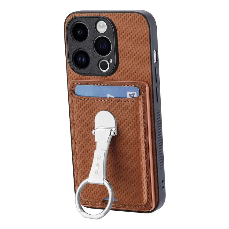 C1-9 For iPhone 14 Pro Max Case Carbon Fiber Texture Kickstand Phone Cover with Card Slots