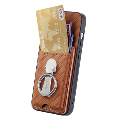 C1-9 For iPhone 14 Pro Max Case Carbon Fiber Texture Kickstand Phone Cover with Card Slots