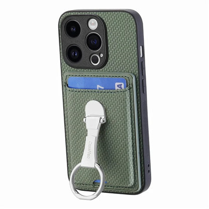 C1-9 For iPhone 14 Pro Max Case Carbon Fiber Texture Kickstand Phone Cover with Card Slots