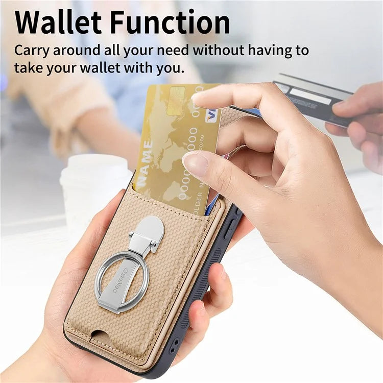 C1-9 For iPhone 14 Pro Max Case Carbon Fiber Texture Kickstand Phone Cover with Card Slots