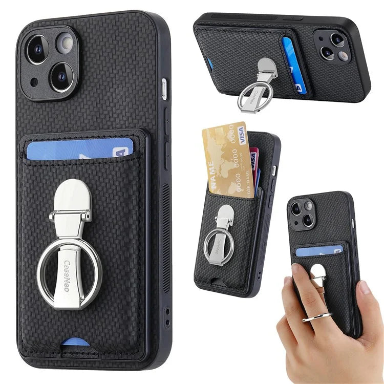 C1-9 For iPhone 13 6.1 inch Case Drop-proof Carbon Fiber Texture Kickstand Phone Cover