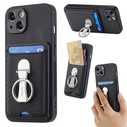 C1-9 For iPhone 13 6.1 inch Case Drop-proof Carbon Fiber Texture Kickstand Phone Cover
