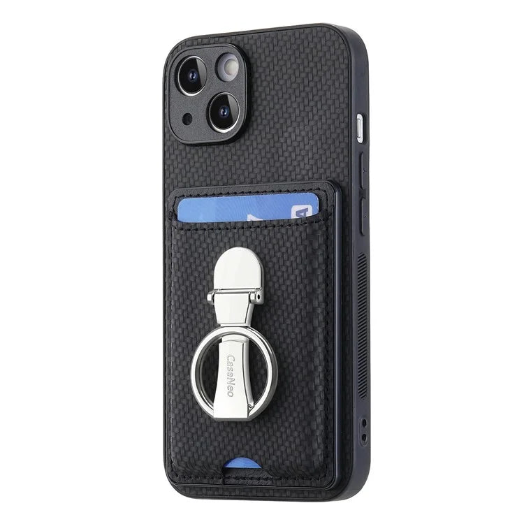 C1-9 For iPhone 13 6.1 inch Case Drop-proof Carbon Fiber Texture Kickstand Phone Cover