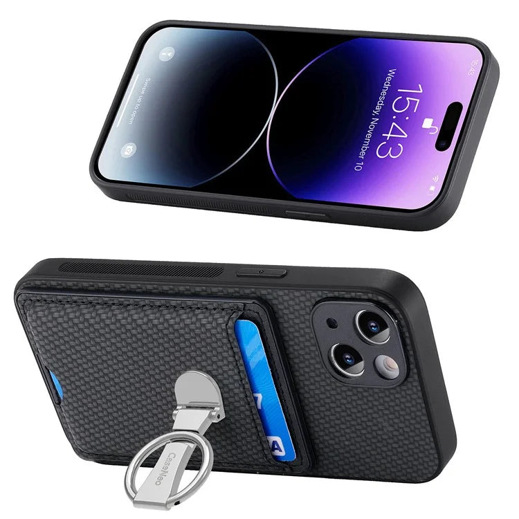 C1-9 For iPhone 13 6.1 inch Case Drop-proof Carbon Fiber Texture Kickstand Phone Cover