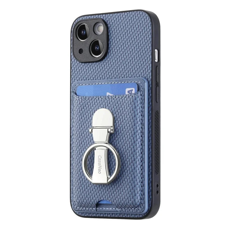 C1-9 For iPhone 13 6.1 inch Case Drop-proof Carbon Fiber Texture Kickstand Phone Cover