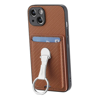 C1-9 For iPhone 13 6.1 inch Case Drop-proof Carbon Fiber Texture Kickstand Phone Cover