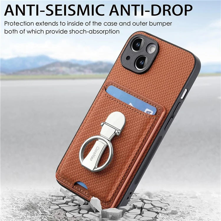 C1-9 For iPhone 13 6.1 inch Case Drop-proof Carbon Fiber Texture Kickstand Phone Cover