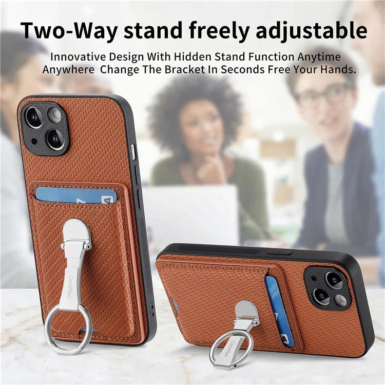 C1-9 For iPhone 13 6.1 inch Case Drop-proof Carbon Fiber Texture Kickstand Phone Cover