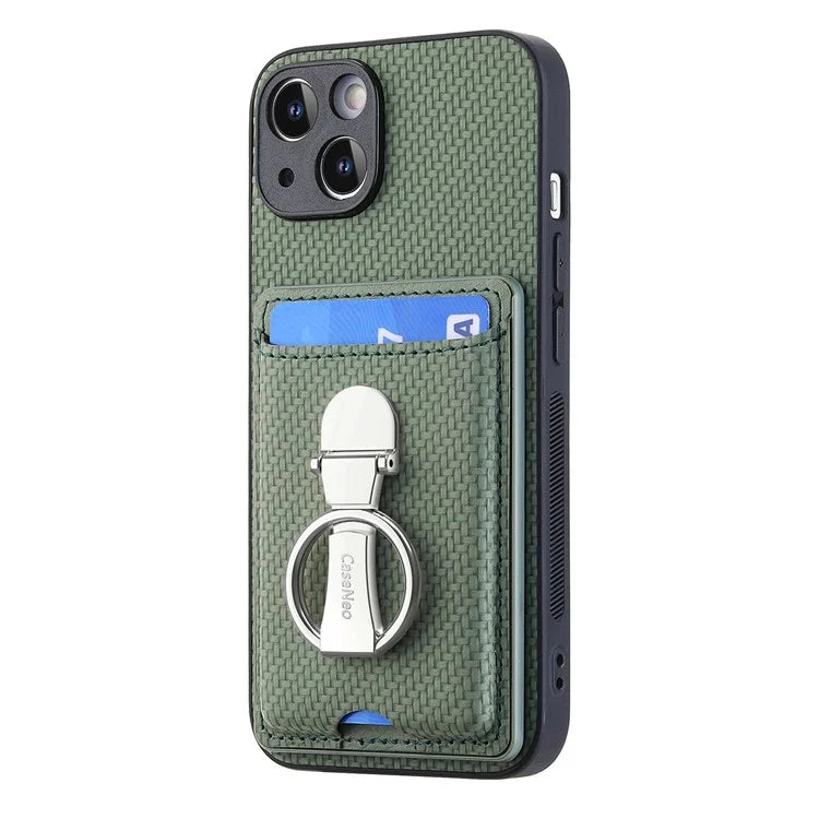 C1-9 For iPhone 13 6.1 inch Case Drop-proof Carbon Fiber Texture Kickstand Phone Cover