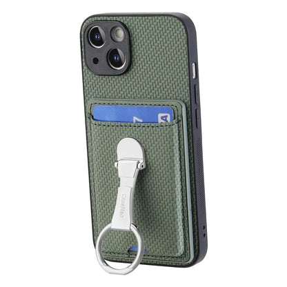 C1-9 For iPhone 13 6.1 inch Case Drop-proof Carbon Fiber Texture Kickstand Phone Cover