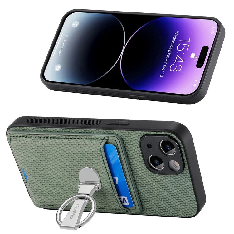 C1-9 For iPhone 13 6.1 inch Case Drop-proof Carbon Fiber Texture Kickstand Phone Cover