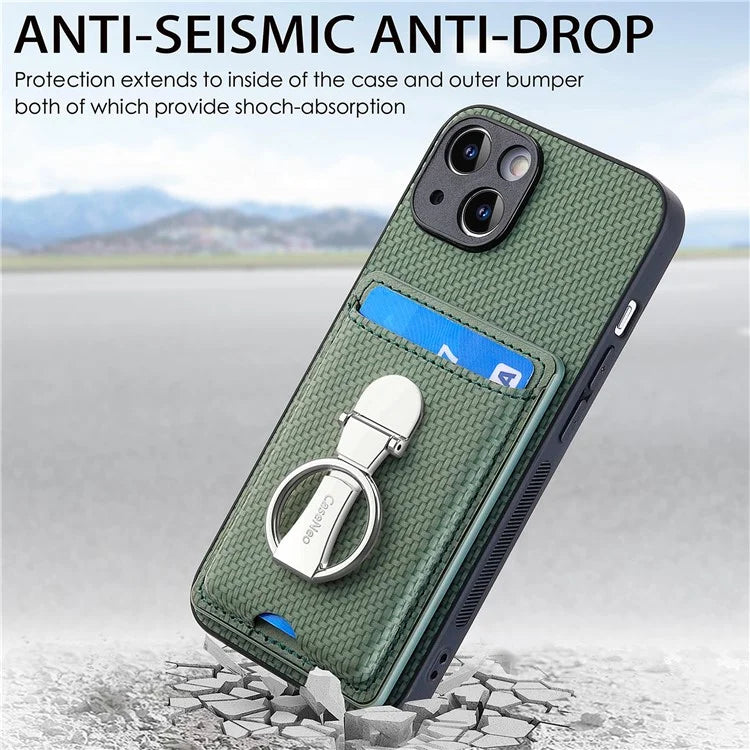 C1-9 For iPhone 13 6.1 inch Case Drop-proof Carbon Fiber Texture Kickstand Phone Cover
