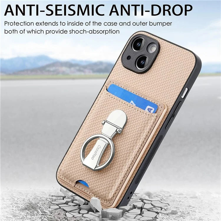 C1-9 For iPhone 13 6.1 inch Case Drop-proof Carbon Fiber Texture Kickstand Phone Cover