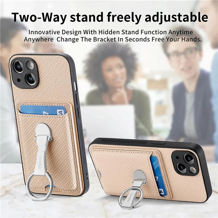 C1-9 For iPhone 13 6.1 inch Case Drop-proof Carbon Fiber Texture Kickstand Phone Cover