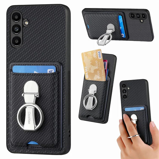 C1-9 For Samsung Galaxy A25 5G (Global) (161.0 x 76.5 x 8.3mm) Kickstand Case Carbon Fiber Texture Card Slots Phone Cover