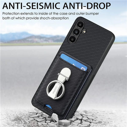 C1-9 For Samsung Galaxy A25 5G (Global) (161.0 x 76.5 x 8.3mm) Kickstand Case Carbon Fiber Texture Card Slots Phone Cover