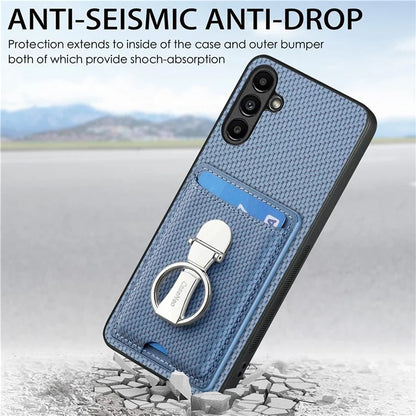 C1-9 For Samsung Galaxy A25 5G (Global) (161.0 x 76.5 x 8.3mm) Kickstand Case Carbon Fiber Texture Card Slots Phone Cover