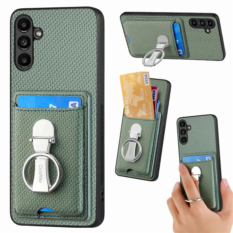 C1-9 For Samsung Galaxy A25 5G (Global) (161.0 x 76.5 x 8.3mm) Kickstand Case Carbon Fiber Texture Card Slots Phone Cover