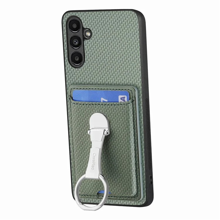 C1-9 For Samsung Galaxy A25 5G (Global) (161.0 x 76.5 x 8.3mm) Kickstand Case Carbon Fiber Texture Card Slots Phone Cover