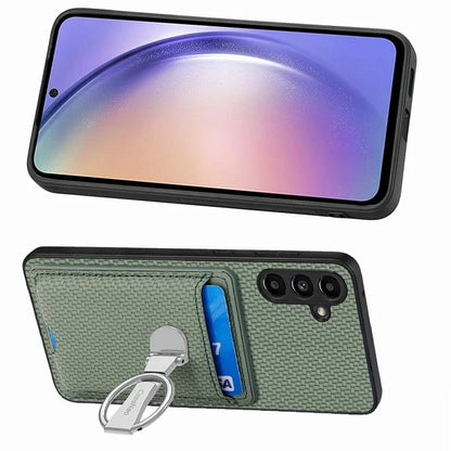 C1-9 For Samsung Galaxy A25 5G (Global) (161.0 x 76.5 x 8.3mm) Kickstand Case Carbon Fiber Texture Card Slots Phone Cover