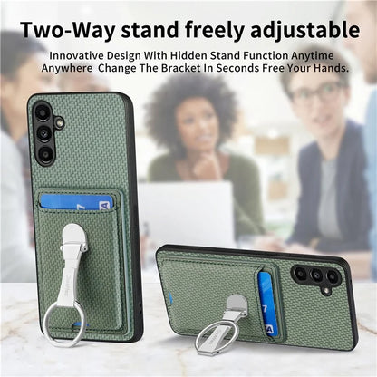 C1-9 For Samsung Galaxy A25 5G (Global) (161.0 x 76.5 x 8.3mm) Kickstand Case Carbon Fiber Texture Card Slots Phone Cover