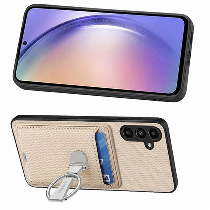 C1-9 For Samsung Galaxy A25 5G (Global) (161.0 x 76.5 x 8.3mm) Kickstand Case Carbon Fiber Texture Card Slots Phone Cover
