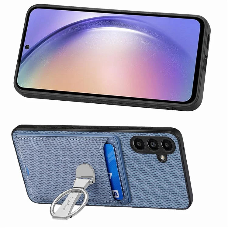 C1-9 For Samsung Galaxy A14 5G / A14 4G Card Slots Case Carbon Fiber Texture Phone Cover with Kickstand