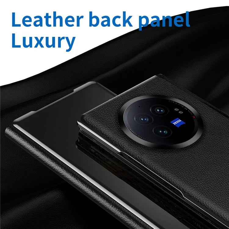 For vivo X Fold3 Leather Case Mirror Surface Electroplating Phone Cover with View Window