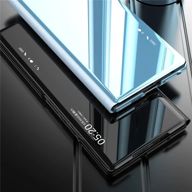 For vivo X Fold3 Leather Case Mirror Surface Electroplating Phone Cover with View Window