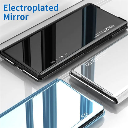 For vivo X Fold3 Leather Case Mirror Surface Electroplating Phone Cover with View Window