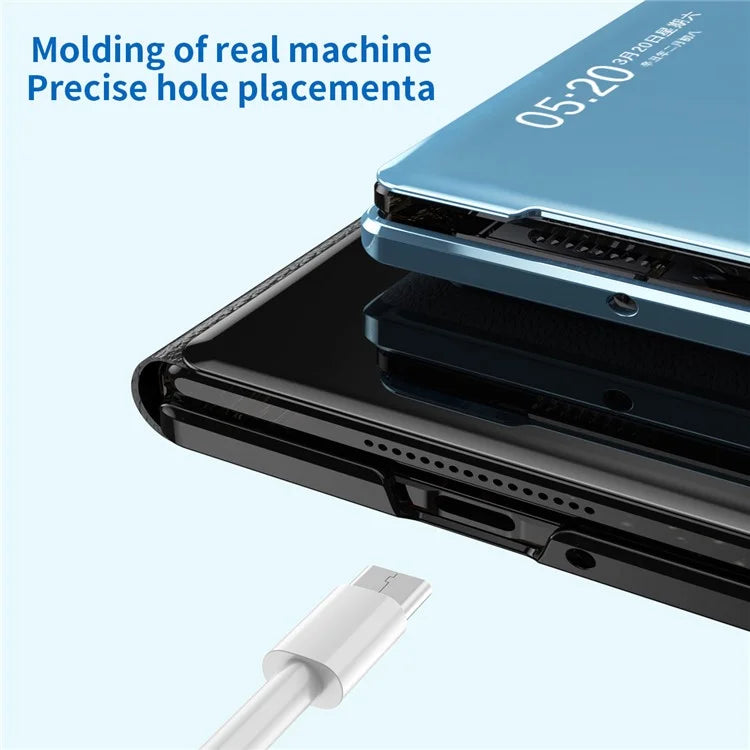 For vivo X Fold3 Leather Case Mirror Surface Electroplating Phone Cover with View Window