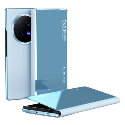 For vivo X Fold3 Leather Case Mirror Surface Electroplating Phone Cover with View Window