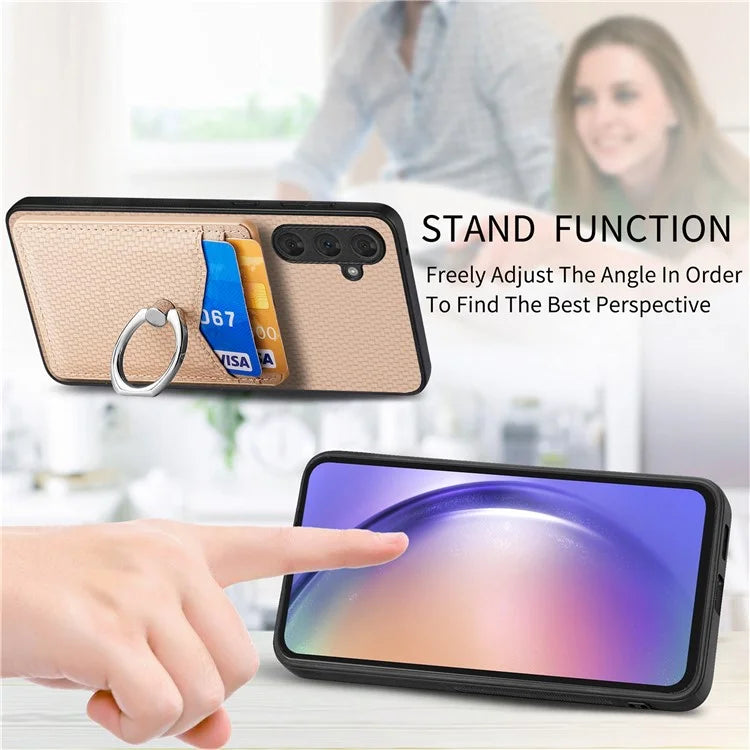 C1-8 for Samsung Galaxy A24 4G (162.1 x 77.6 x 8.3mm) Phone Case Carbon Fiber Texture Kickstand Cover